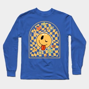 Hippie Psychedelic Aesthetic, Happy Smiley Face Long Sleeve T-Shirt